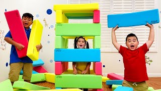 Alex and Lyndon Playing with Toy Blocks | Kids Learn that Sharing is Caring