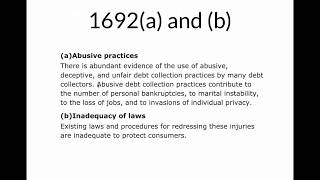 Part One -- FDCPA (Fair Debt Collection Practices Act) Text 15 USC Section 1692