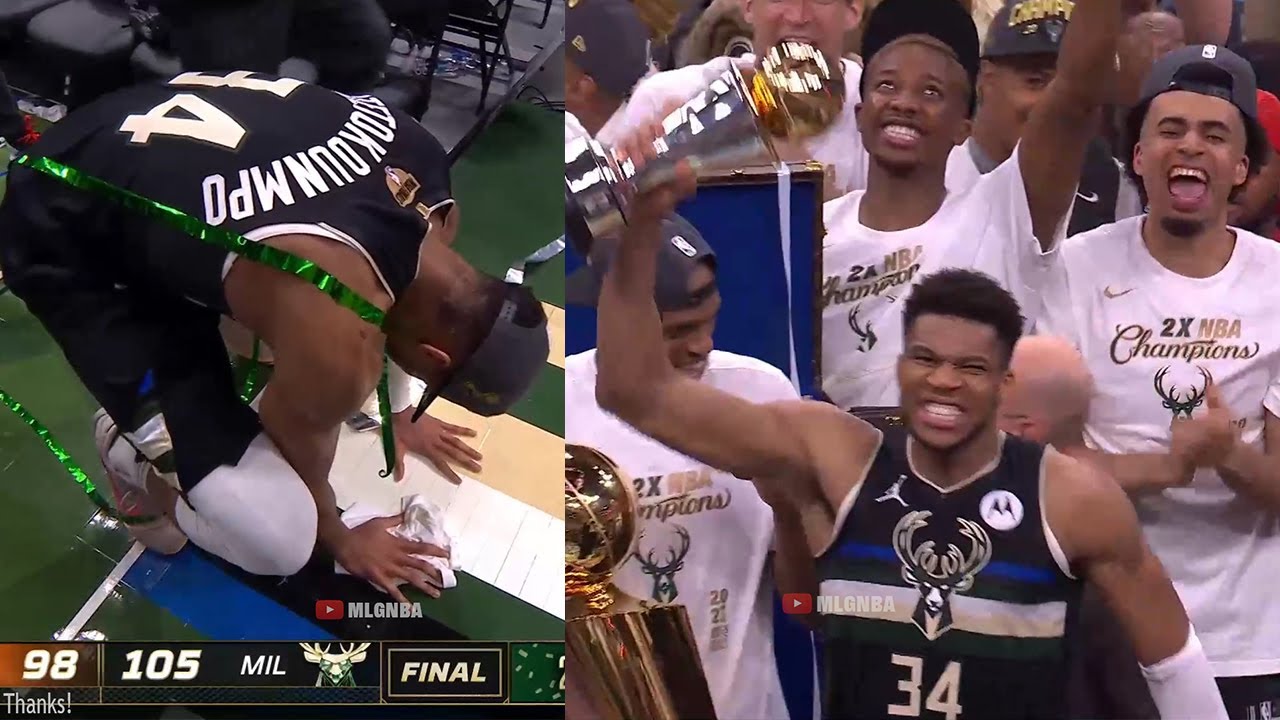 Milwaukee Bucks Celebrate With The NBA Finals Trophy After Game 6 Vs ...