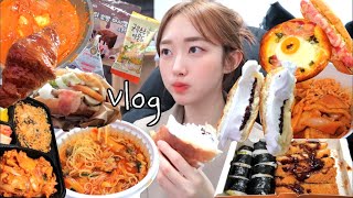 [vlog]빵 그리고 빵...🥐🍞🥖 먹방 브이로그(크림단팥빵/햄버거/짬뽕/분식/김치찌개/김밥/닭갈비/빵굼터/spicy noddel/bread/mukbang/会社員日常)