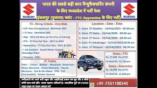 Suzuki Motor Gujarat Private Limited through the placer and Career Tree salary 21000 CTC