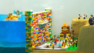 Lego City Flooding - Failure of Lego Dam with Music Balcony, Lego Disaster & Lego Boat Crash