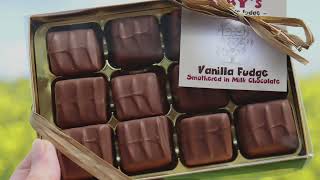 Ruby's chocolate coated vanilla fudge.