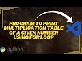 Program to print multiplication table of a given number using for loop