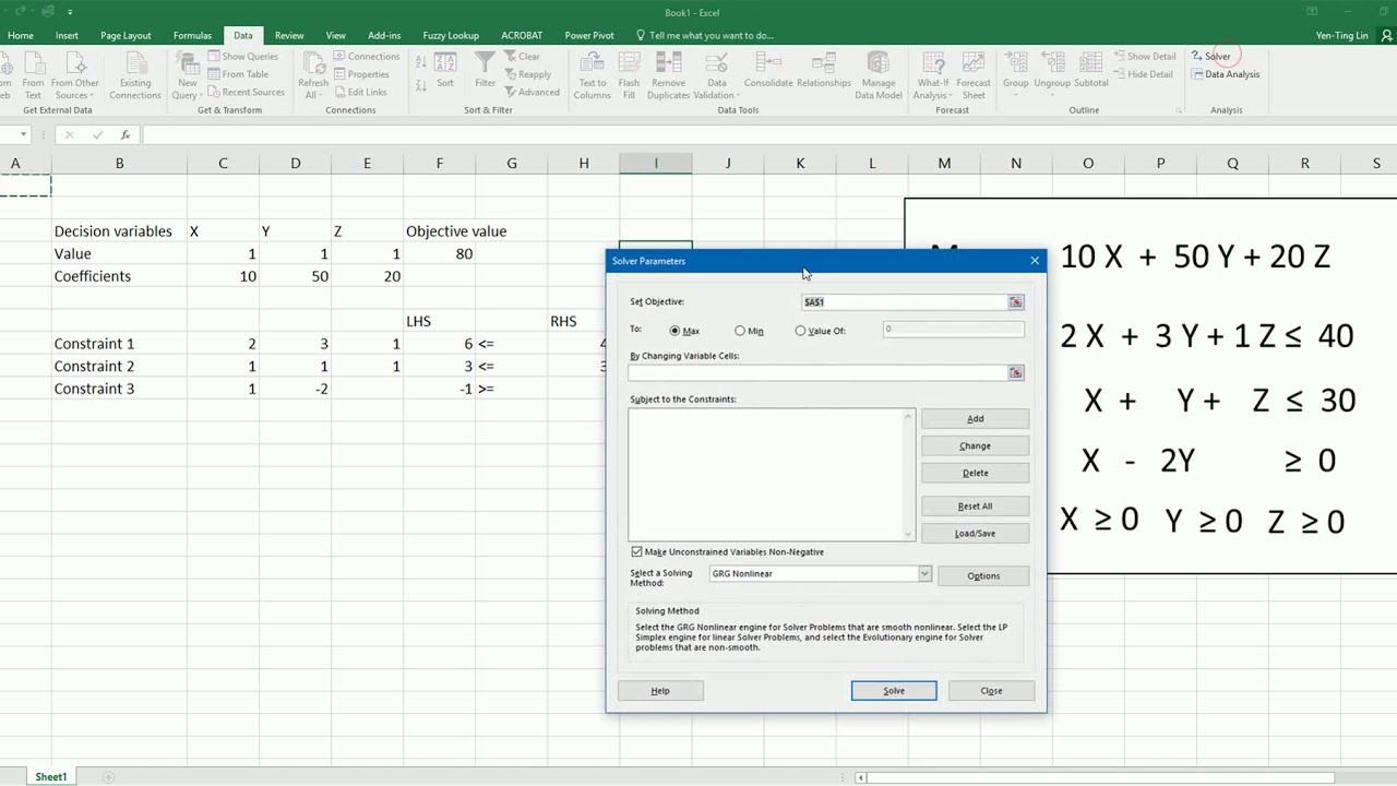 Solving Linear Programming Problems With Excel Solver - YouTube