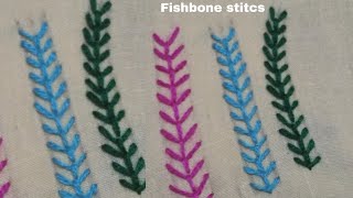 Fishbone stitch  /Fly stitch/hand embroidery fly stitch