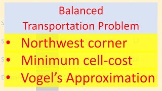 Operation Research 13: Transportation Problem: northwest corner, least cost cell & VAM method