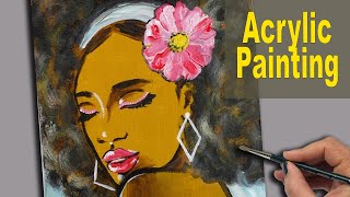 Acrylic Painting Tutorial | Easy Painting for beginners | Afro Lady