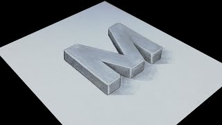 How to draw 3D letter M step by step - Drawing with pencil - 3D Floating capital letter | 3D art