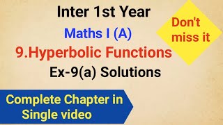 Inter 1st Year//Maths I (A)//9.Hyperbolic Functions//Ex-9(a) Solutions//By Anjilappa sir