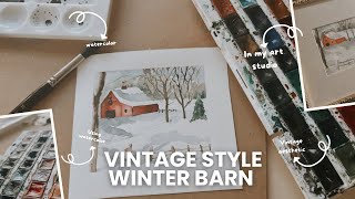 How to Paint a Vintage Winter Barn in Watercolor | Step-by-Step Beginner Tutorial