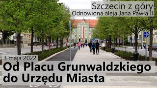 Szczecin z drona. Wyremontowana al. Jana Pawła II. Plac Grunwaldzki - Urząd Miasta.