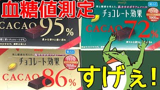 【血糖値測定】チョコレート効果3種類をそれぞれ1箱一気に食べて血糖値測定!衝撃の結果!