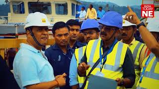 The ongoing construction of the massive bridge that will connect Guwahati city to North Guwahati.