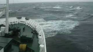 Heavy swell on Professor Molchanov ice strengthened ship sailing off western Scotland UK