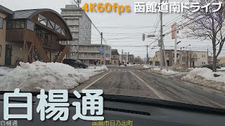 白楊通　4K60fps版　2022.2　【函館道南ドライブ】