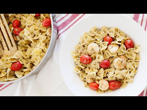 Pesto Shrimp with Cherry Tomatoes Recipe (5 Ingredients, 10 Minutes)