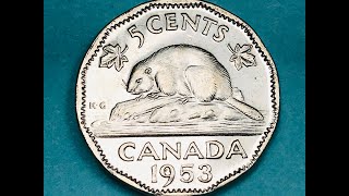 Canada 1953 Nickel - First QEII 5 Cent Coins