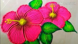 Easy Hibiscus Flower Rangoli Design//Hibiscus flower Muggy//Hibiscus flower Muggulu//muggy//muggulu