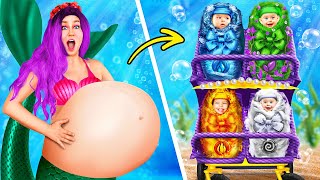 Gravidez de sereia Hacks para pais🤰4 Elementos Bebês do nascimento à morte! Truques DIY para sereias