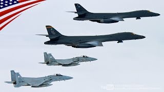 航空自衛隊F-15戦闘機と米空軍B-1B爆撃機が共同飛行で北朝鮮を牽制