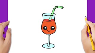 How to draw a cocktail juice glass kawaii easy