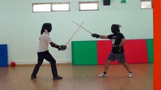 First Sparring in Bolognese Fencing: basic level Vs Instructor.
