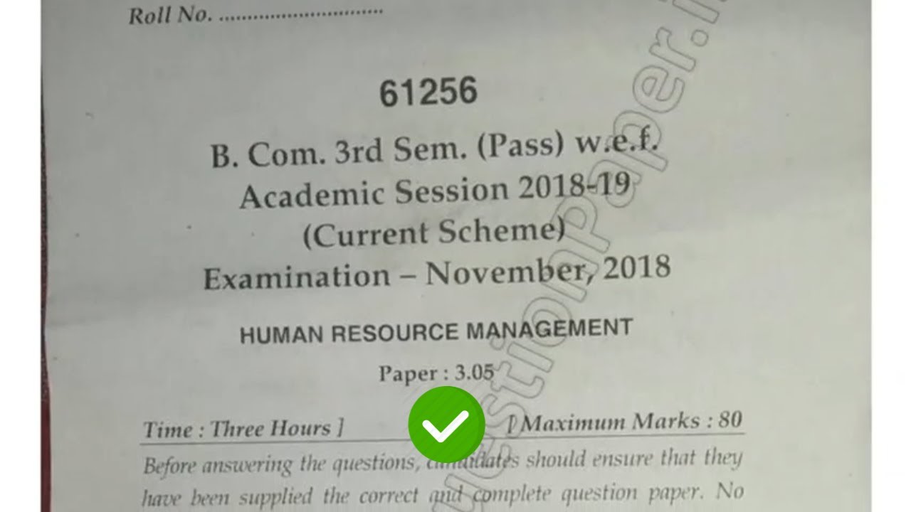 Mdu BCom Pass 3rd Sem Human Resource Management Question Paper # ...