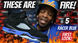 IM FEELING THESE!! FIRST LOOK JORDAN 5 RACER BLUE!! OVERVIEW \u0026 FIRST THOUGHTS!!