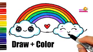 Drawing a Rainbow for kids.Drawing  Rainbow and Clouds Easy