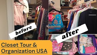 My Closet Tour in USA/Indian Small Closet Tour/Indian Small Walk In Closet Organization USA