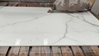 Cutting vedio for CALACATTA NANO GLASS MARBLE SLABS Nano Crystallized Glass Stone