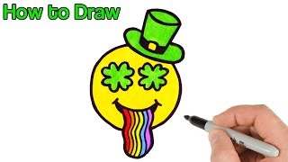 How to Draw St. Patrick's Day Emoji Rainbow Smile with Leprechaun Hat Drawing