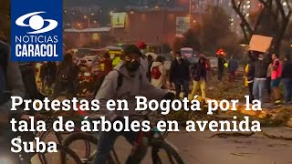 Protestas en Bogotá por la tala de árboles en avenida Suba