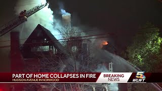 Part of home collapses in fire