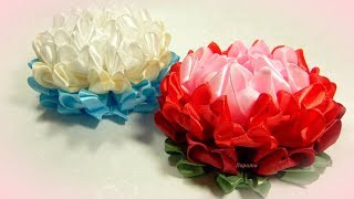 Пышные цветы из лент, канзаши МК / DIY satin ribbon flower, kanzashi