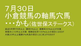 ７月３０日小倉競馬の軸馬穴馬・・・かも（佐世保ステークス）