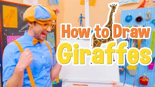 How to Draw a Giraffe | Draw with Blippi! | Kids Art Videos | Drawing Tutorial | Animal Sketches