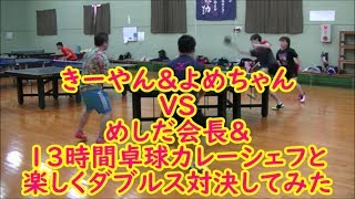 【卓球・大会】楽しくダブルス対決！！VS めしだ会長\u002613時間卓球カレーのシェフ小野口選手【table tennis】