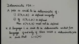 Deterministic Pushdown Automaton | Deterministic Context Free Language