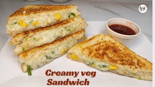 Creamy Veg Sandwich Recipe | Super Easy Veg Mayo Sandwich on Tawa | Cheesy Veg Sandwich