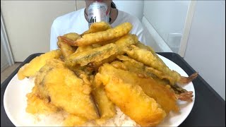 【ASMR 咀嚼音】天丼（酢飯😁）！Tempura rice bowl！