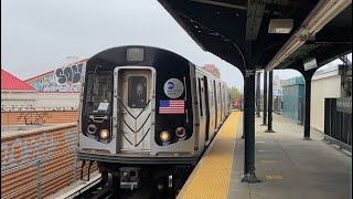 BMT Myrtle Ave Line: (M) Trains with Test Train @ Myrtle-Wyckoff Avenue (R143, R160A-1)