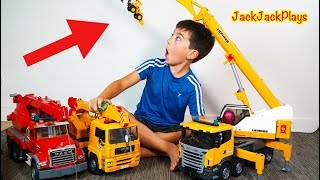 Crane Fishing for Surprise Toys! | Construction Truck Pretend Play for Kids | JackJackPlays