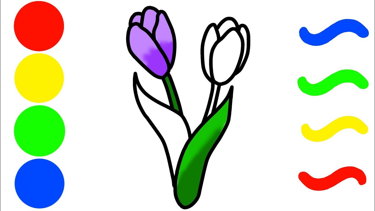 Cara Menggambar Bunga Tulip | How To Draw A Tulips | Easy Drawing ...