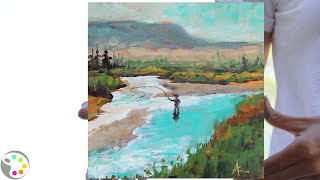 How to Paint a River with Fisherman | Easy Acrylic Painting Tutorial