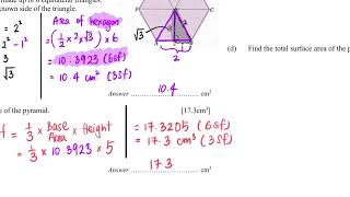 Finding the volume and total surface area of a hexagonal right pyramid