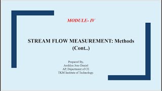 STREAM FLOW MEASUREMENTS Methods Cont