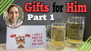 Dollar Tree Gift Ideas for Him on your Cricut. Tutorial for etching glass and card.