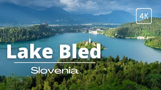 Beautiful Drone video of Lake Bled, Lake Bled Castle, Julian Alps, Slovenia